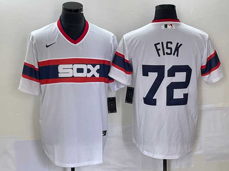 Mens Chicago White Sox #72 Carlton Fisk White Throwback Cool Base Stitched Jersey